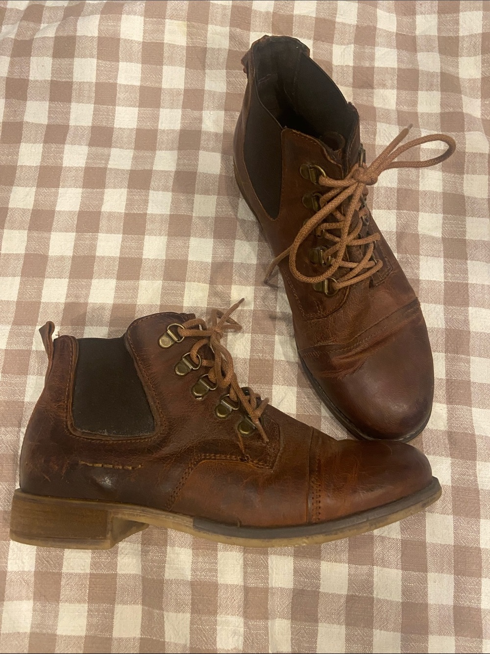 Brown Leather Old Timey Lace-Up Hiking Boots 38